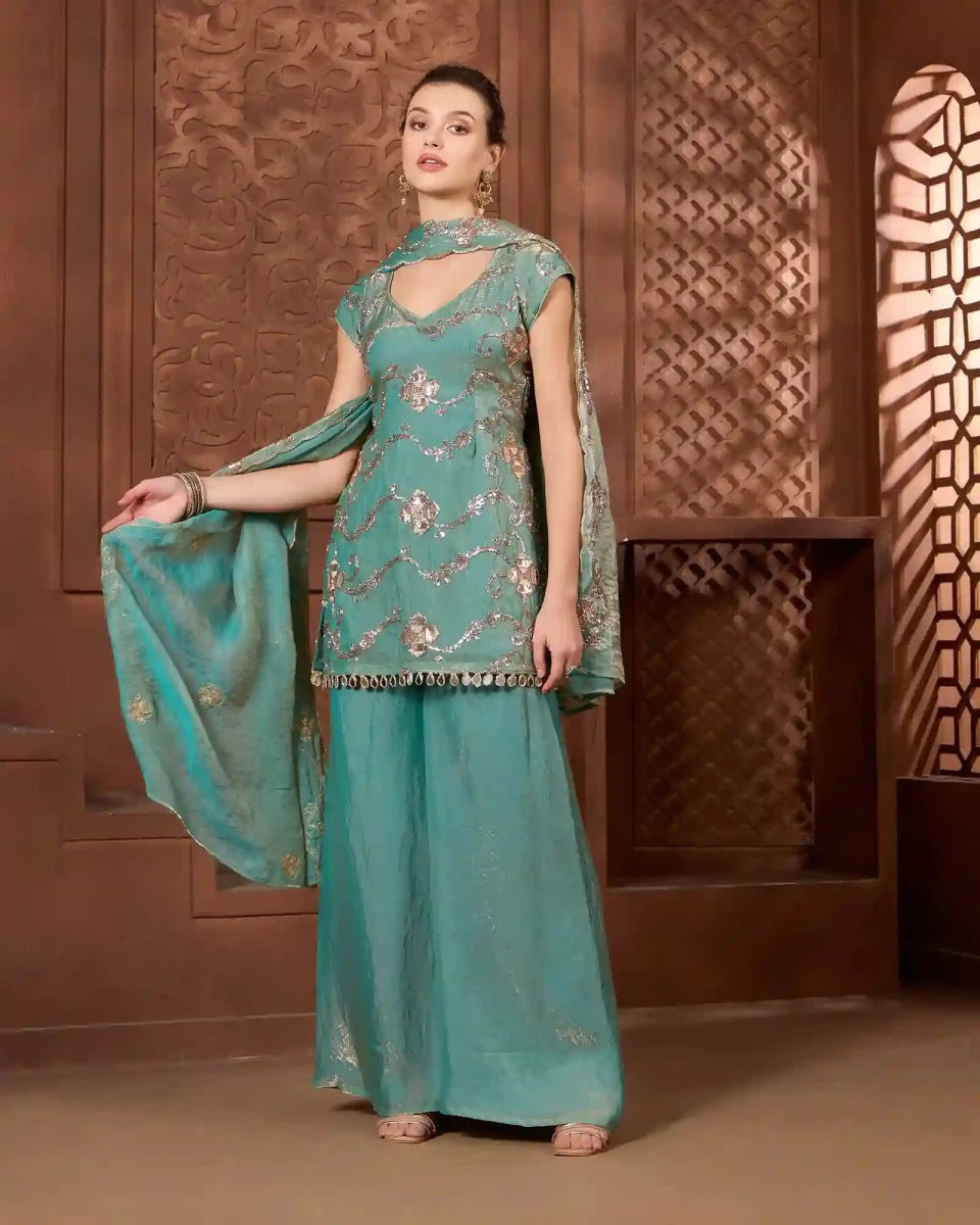Sahar Seafoam Kurthi Set for Festive & Ethnic Occasion Wear - AgapiSharara Set