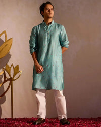 Sky Aura Kurta Set with Embroidery - AgapiMen's Kurthi