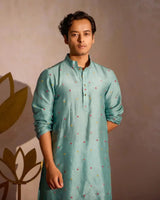 Sky Aura Kurta Set with Embroidery - AgapiMen's Kurthi