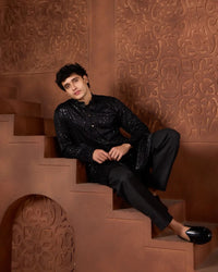 Sky Aura Premium Kurta Set with Refined Embroidery - AgapiMen's Kurtha