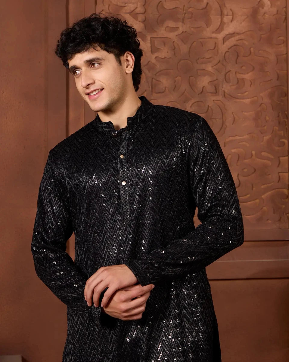 Sky Aura Premium Kurta Set with Refined Embroidery - AgapiMen's Kurtha
