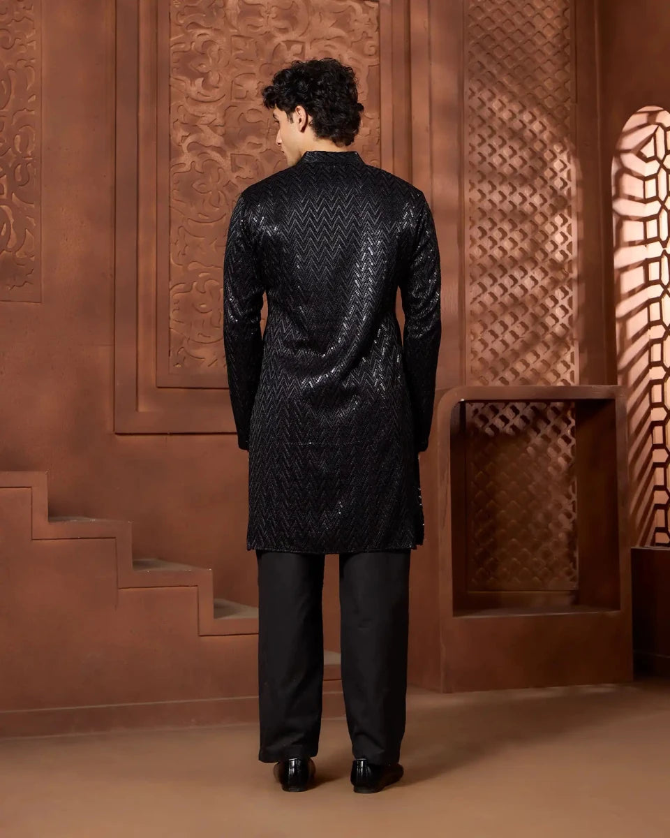 Sky Aura Premium Kurta Set with Refined Embroidery - AgapiMen's Kurtha
