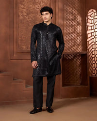 Sky Aura Premium Kurta Set with Refined Embroidery - AgapiMen's Kurtha