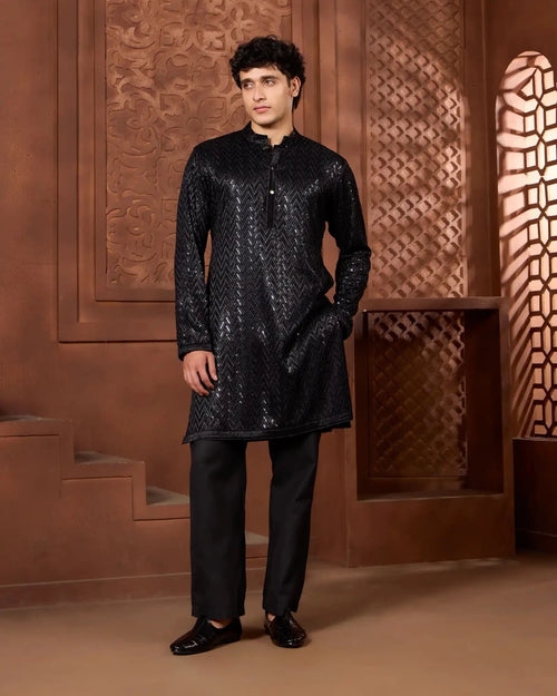 Sky Aura Premium Kurta Set with Refined Embroidery - AgapiMen's Kurtha