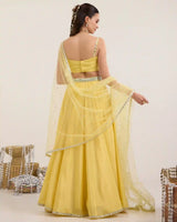 Solea Lemon Yellow Silk Lehenga Set with Mirror Work
