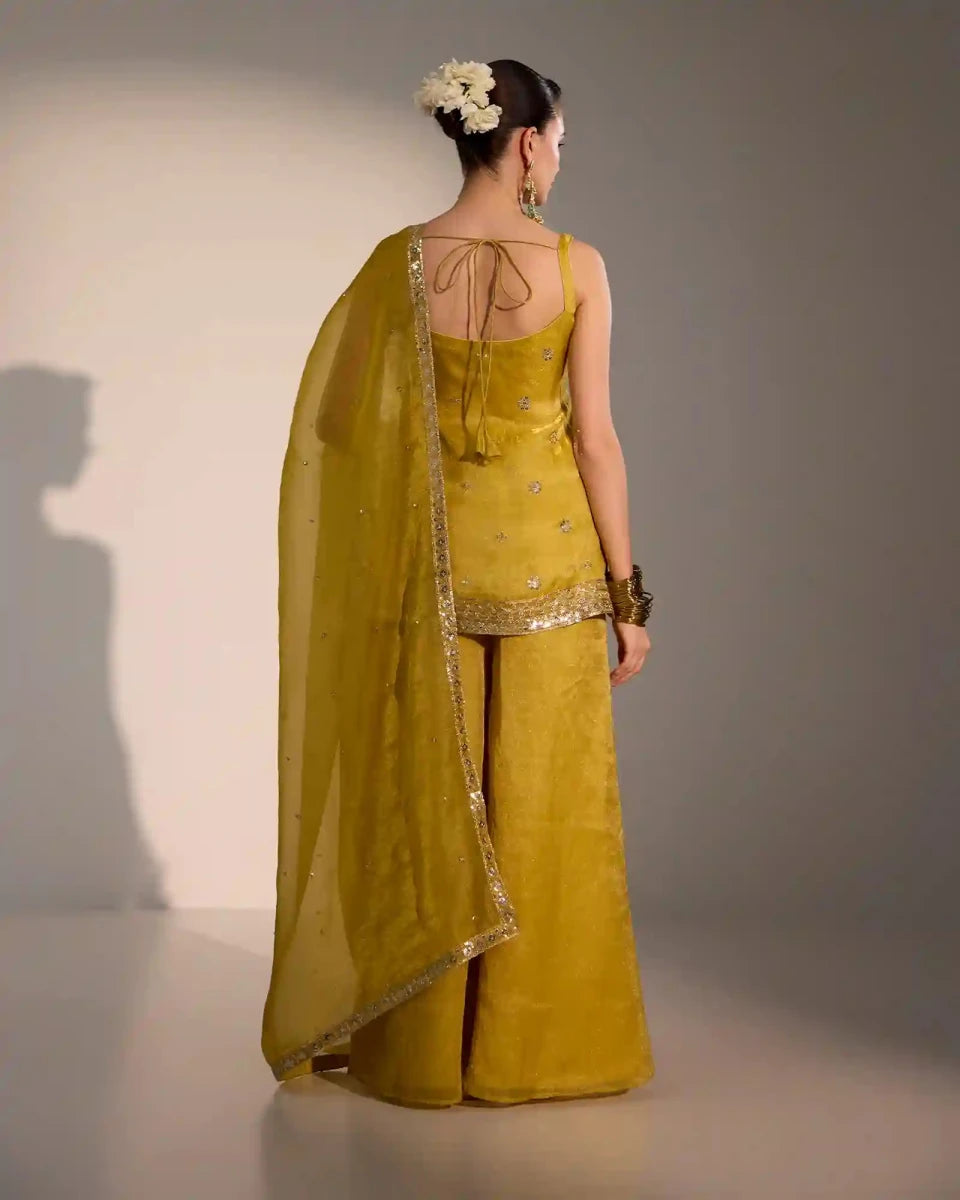 Tara Soft Yellow Silk Sharara Set - AgapiSharara Set