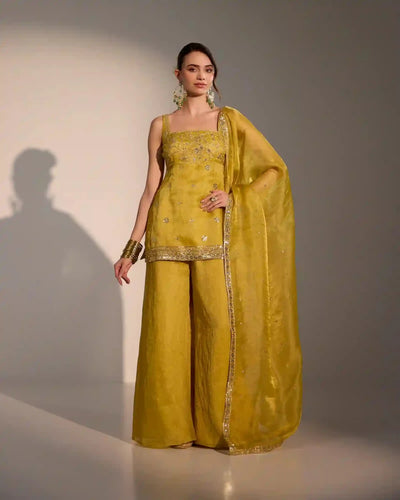 Tara Soft Yellow Silk Sharara Set - AgapiSharara Set