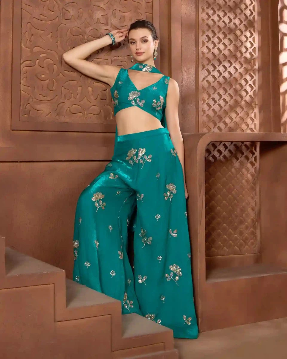 Teal Palazzo Set - AgapiSharara Set