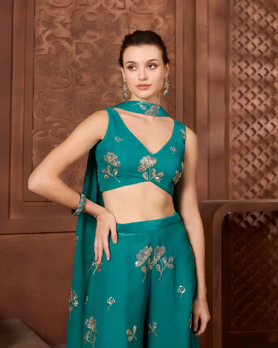 Teal Palazzo Set - AgapiSharara Set