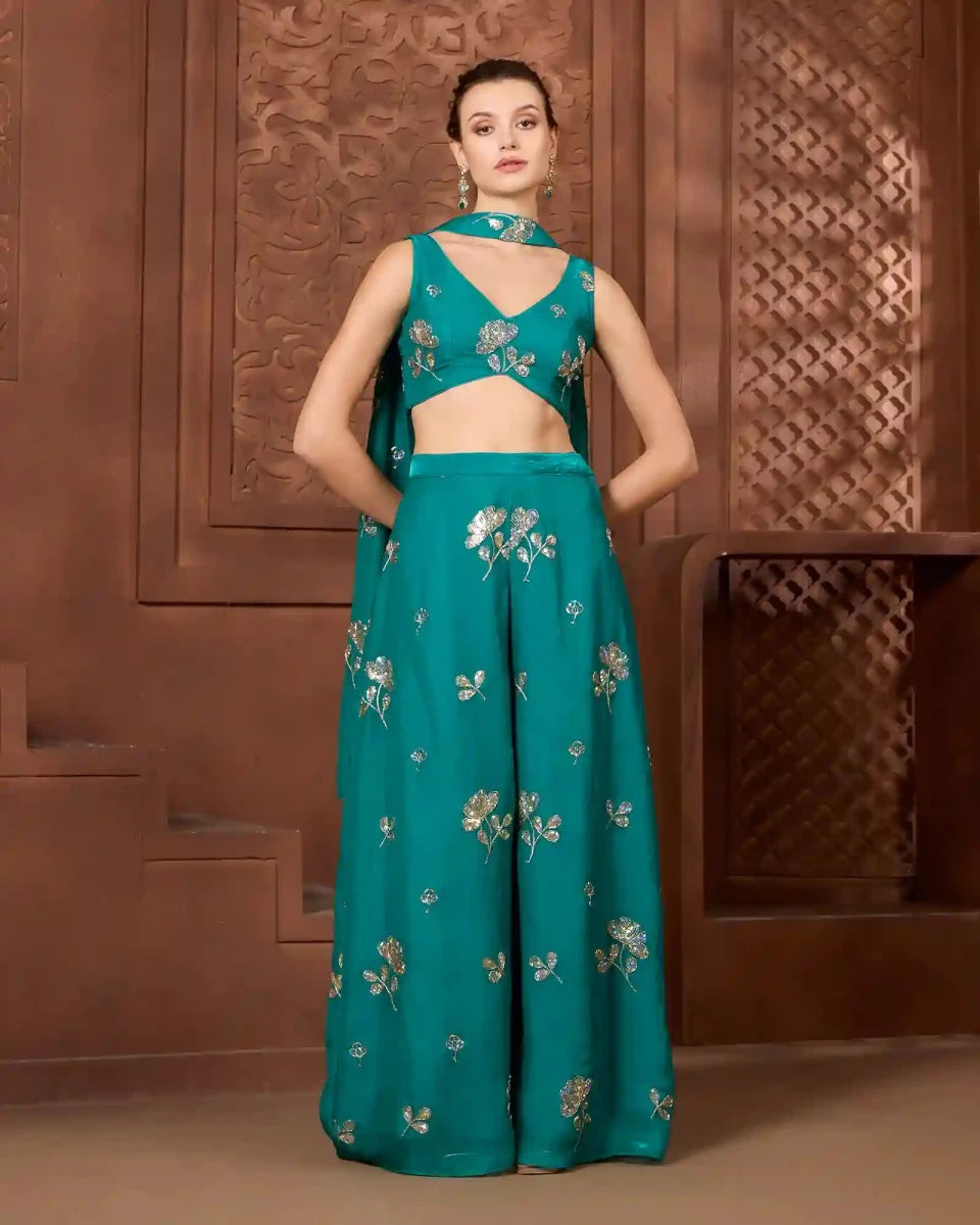 Teal Palazzo Set - AgapiSharara Set
