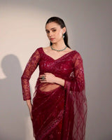 Designer burgundy saree with shimmer finish