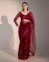 Zaria burgundy shimmer saree for festive occasions