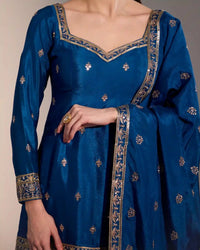 Zara Deep Blue Gharara Set with Zari & Sequin Embroidery – Designer Indian Ethnic Wear for Women - AgapiGharara Set