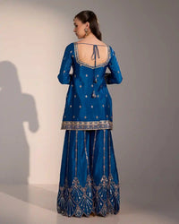 Zara Deep Blue Gharara Set with Zari & Sequin Embroidery – Designer Indian Ethnic Wear for Women - AgapiGharara Set