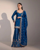 Zara Deep Blue Gharara Set with Zari & Sequin Embroidery – Designer Indian Ethnic Wear for Women - AgapiGharara Set