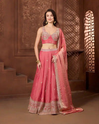 Zehra Coral Lehenga Set for Wedding & Festive Occasion Wear - AgapiLehengas