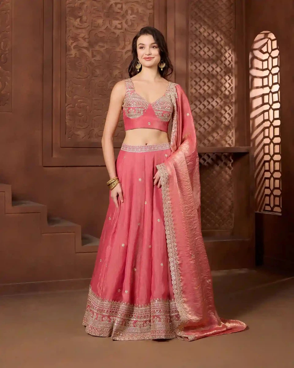 Zehra Coral Lehenga Set for Wedding & Festive Occasion Wear - AgapiLehengas