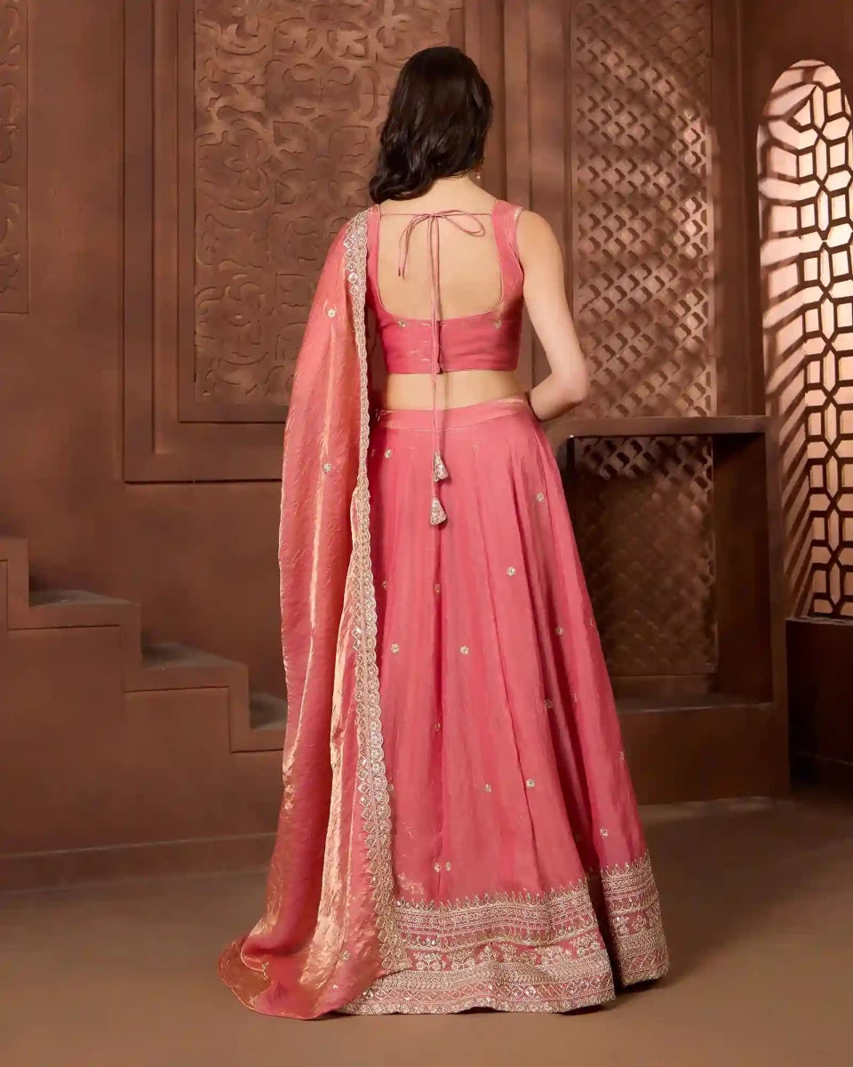 Zehra Coral Lehenga Set for Wedding & Festive Occasion Wear - AgapiLehengas