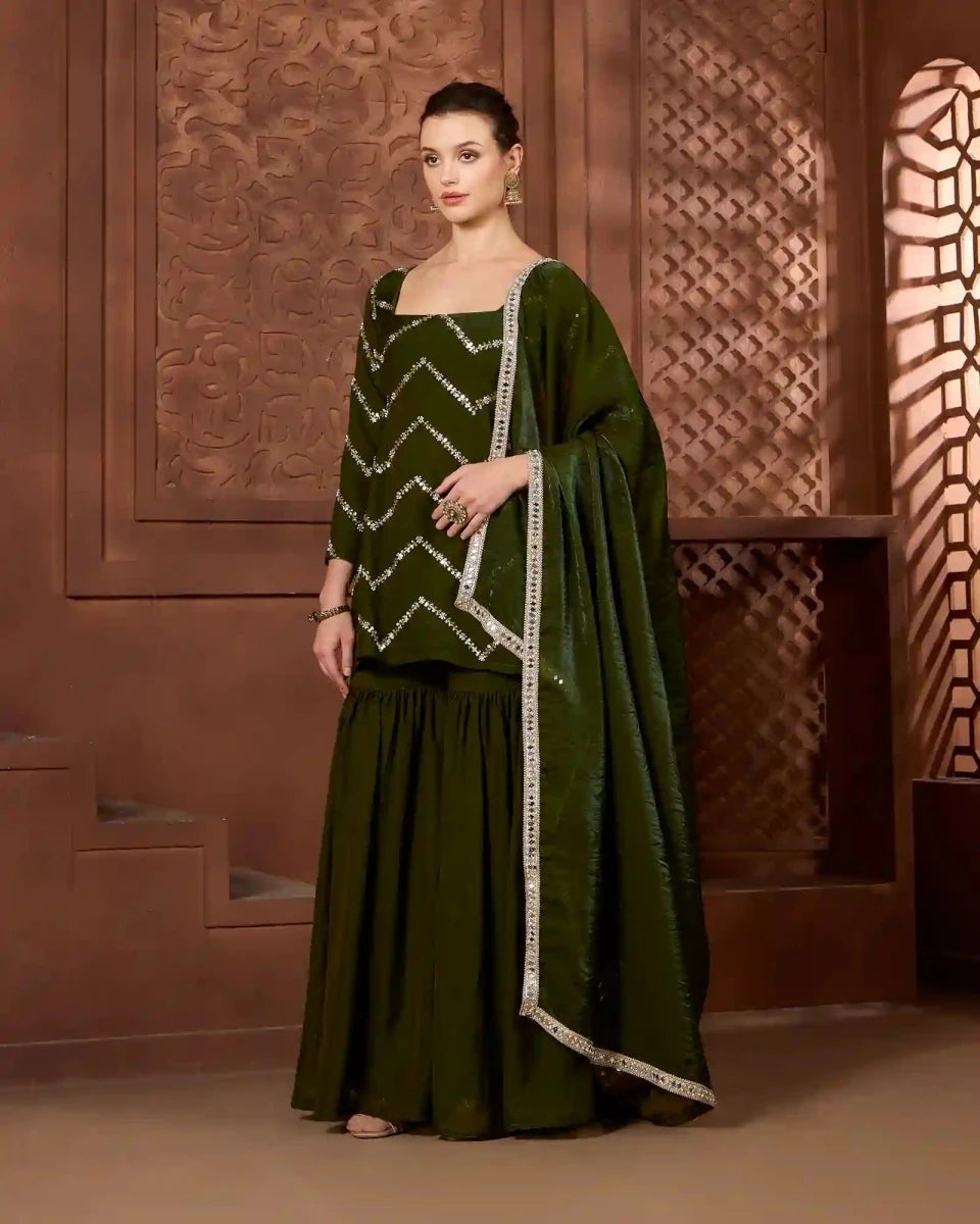 Zehra Emerald green Gharara Set - AgapiGharara Set
