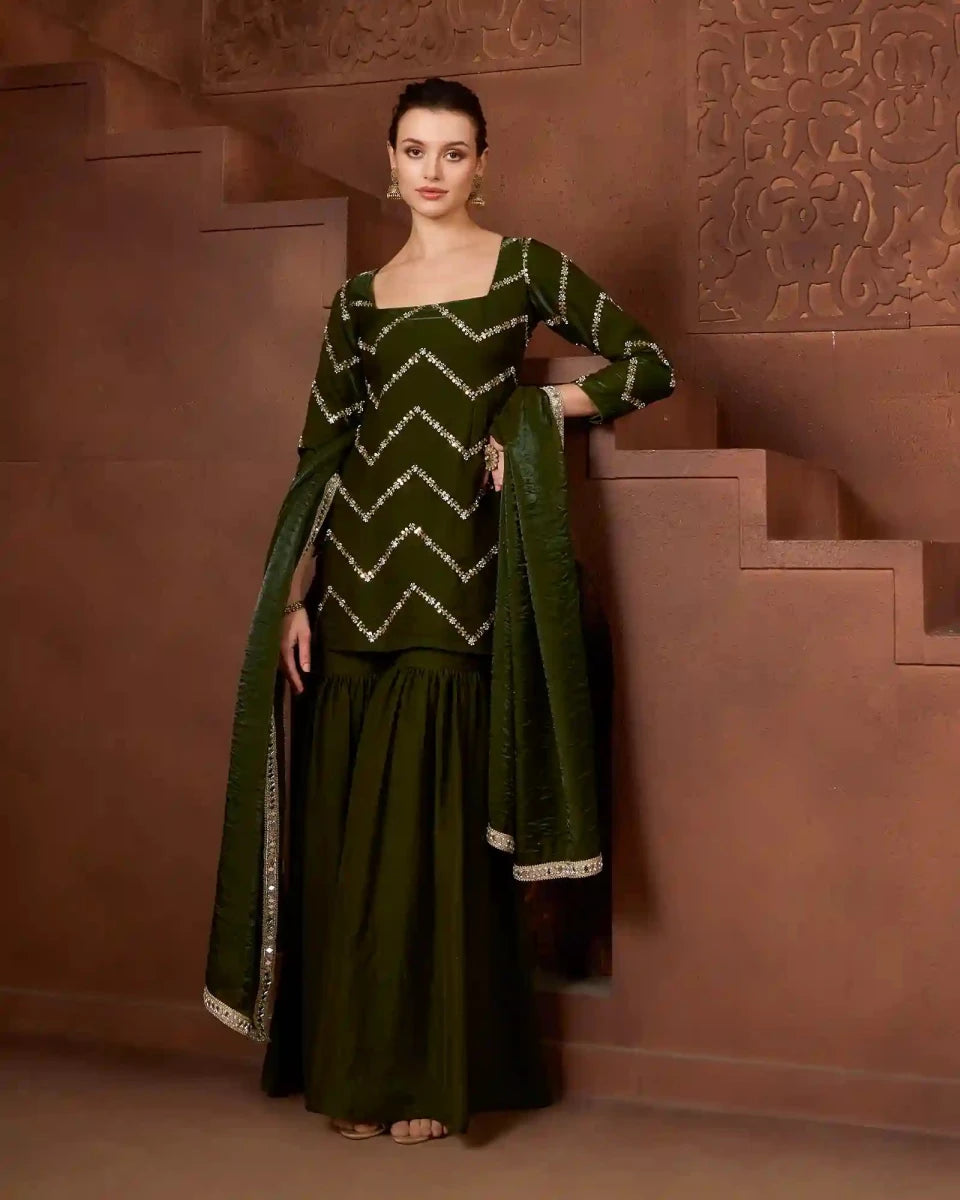 Zehra Emerald green Gharara Set - AgapiGharara Set