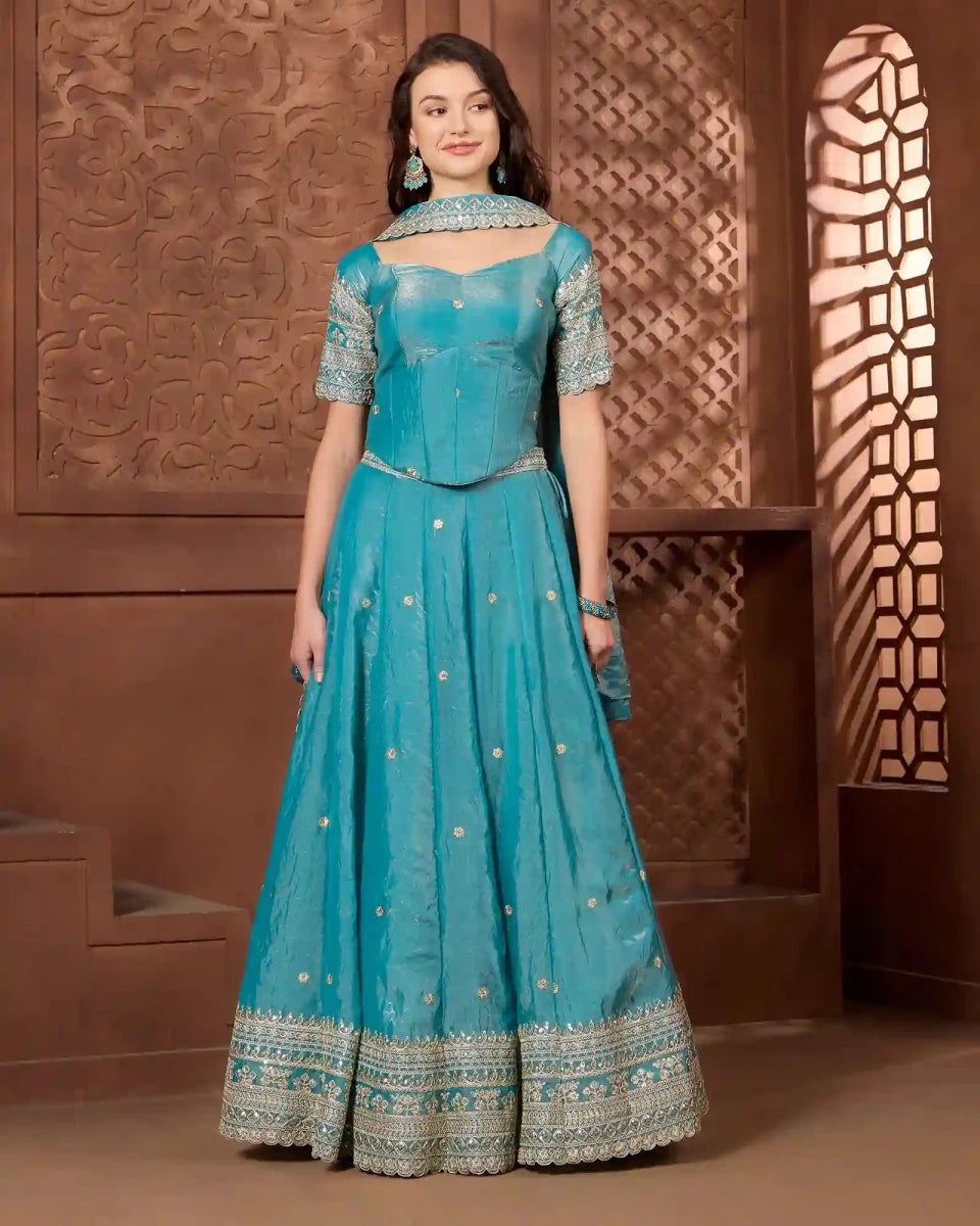 Ziya Teal Lehenga Set for Wedding & Festive Occasion Wear - AgapiLehengas