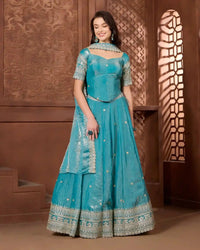Ziya Teal Lehenga Set for Wedding & Festive Occasion Wear - AgapiLehengas