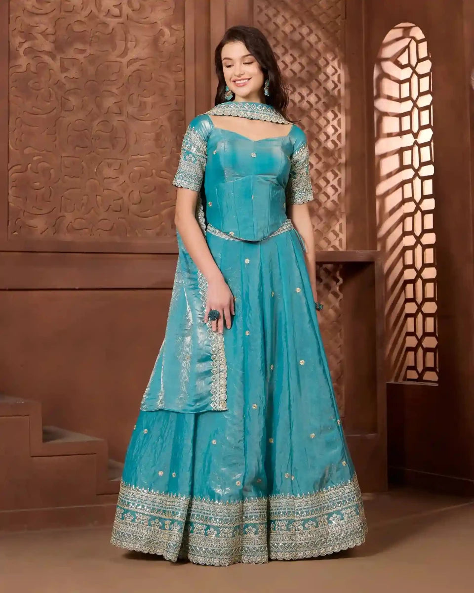 Ziya Teal Lehenga Set for Wedding & Festive Occasion Wear - AgapiLehengas