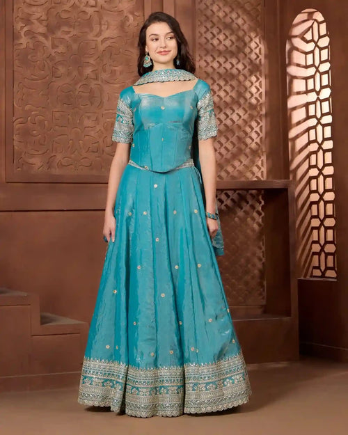 Ziya Teal Lehenga Set for Wedding & Festive Occasion Wear - AgapiLehengas